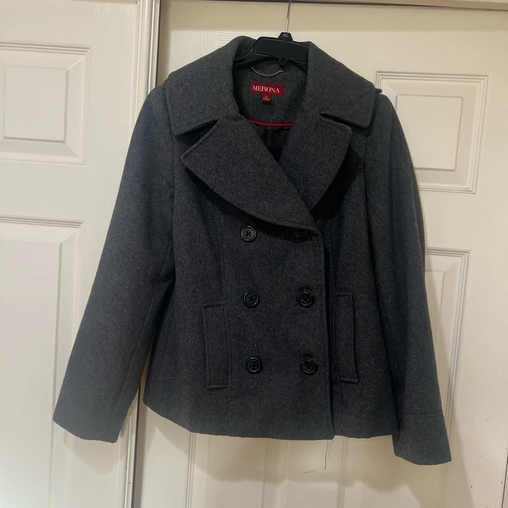 Merona Womens sz M‎ gray Wool Blend Peacoat Winter Coat fall warm cozy old money
